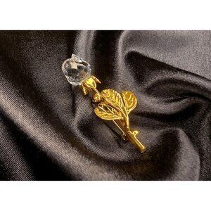 Vintage SWAROVSKI Signed Crystal Gold Tone Tulip Rose Flower Brooch Pin